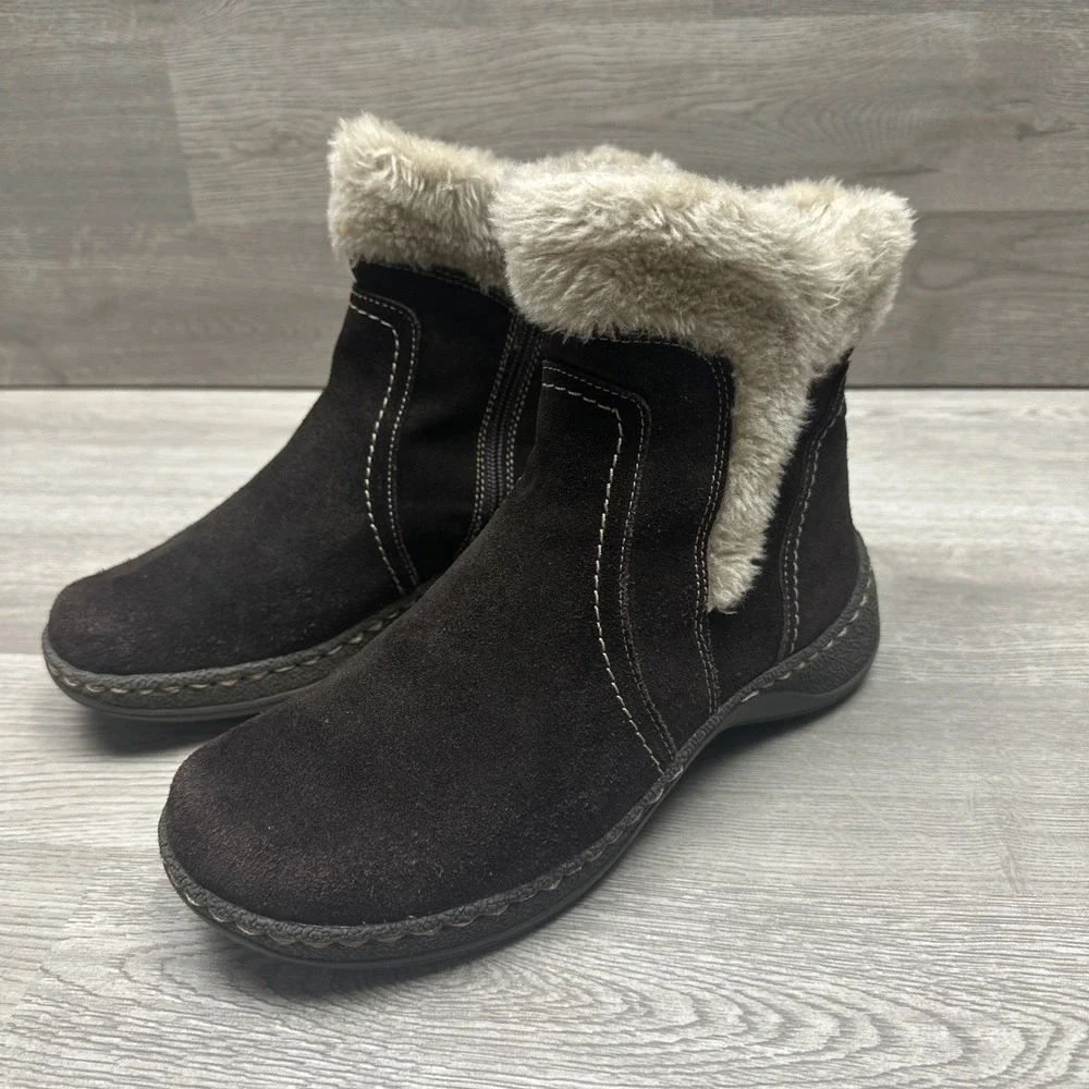 Baretraps Emily Brown Suede Leather Faux Fur Lined Boots Women Size 8M Very Nice